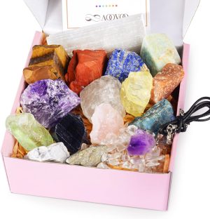 AOOVOO 17Pcs Crystals and Healing Stones, 14Pcs Real Raw Chakra Stones