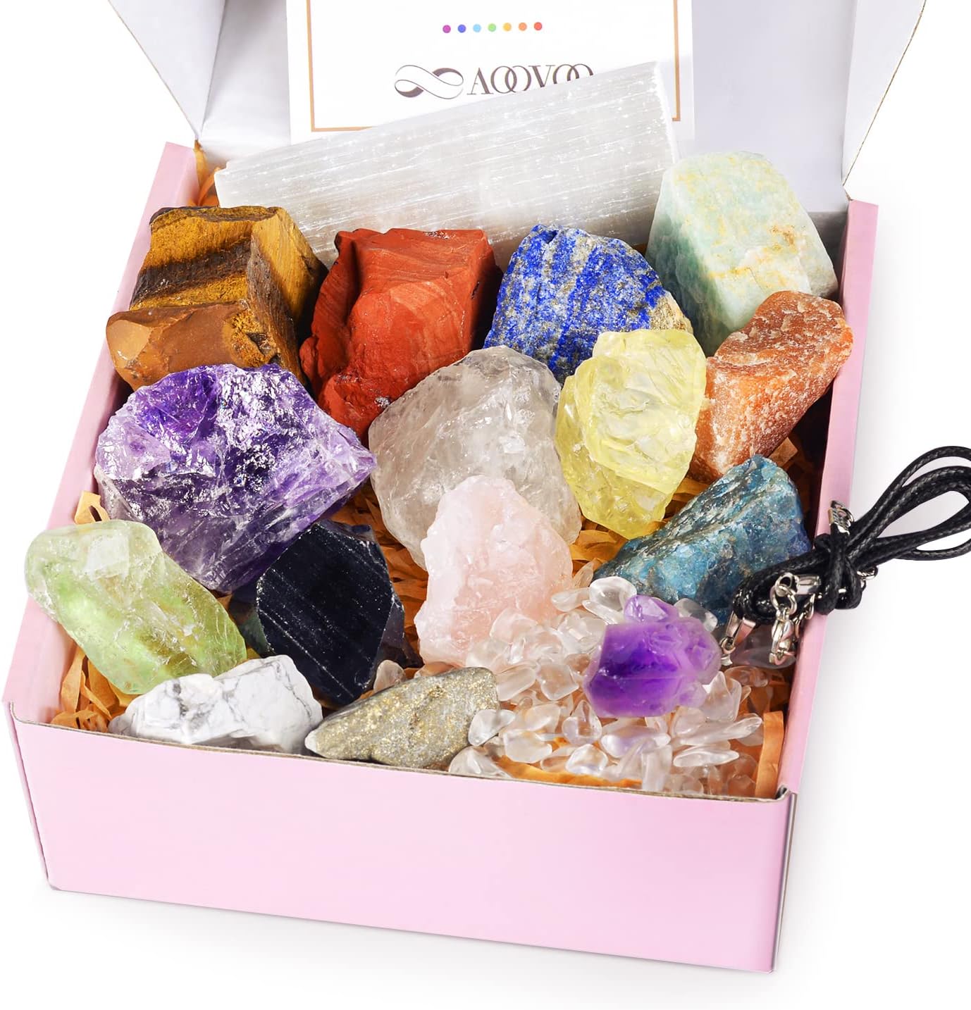 AOOVOO 17Pcs Crystals and Healing Stones, 14Pcs Real Raw Chakra Stones