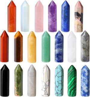 QINJIEJIE 20 PCS Healing Crystals Stones Sets Wands Bulk Natural Pocket